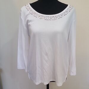 Drapers & Damons - Chic White Embellished Long Sleeve Top. NWOT